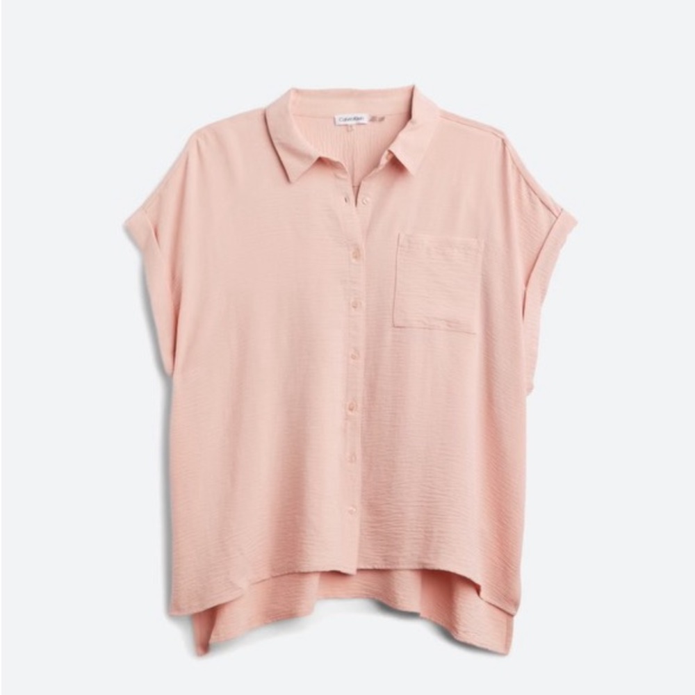 Calvin Klein NWT 1X Blush Button Front Pocket Blouse